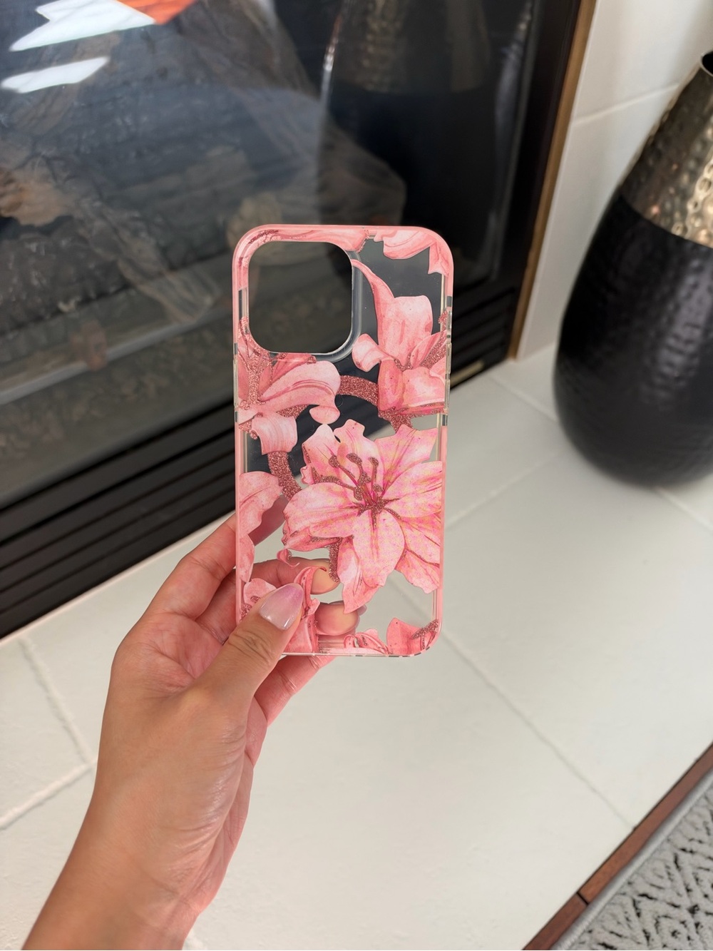 Floral Pink Glitter iPhone Case